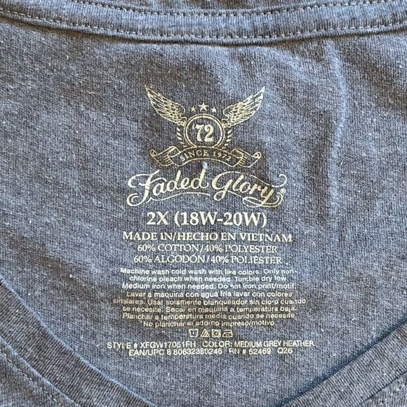 Faded Glory Women’s Gray Basic Casual Tshirt 2X 18W-20W - Picture 2 of 4